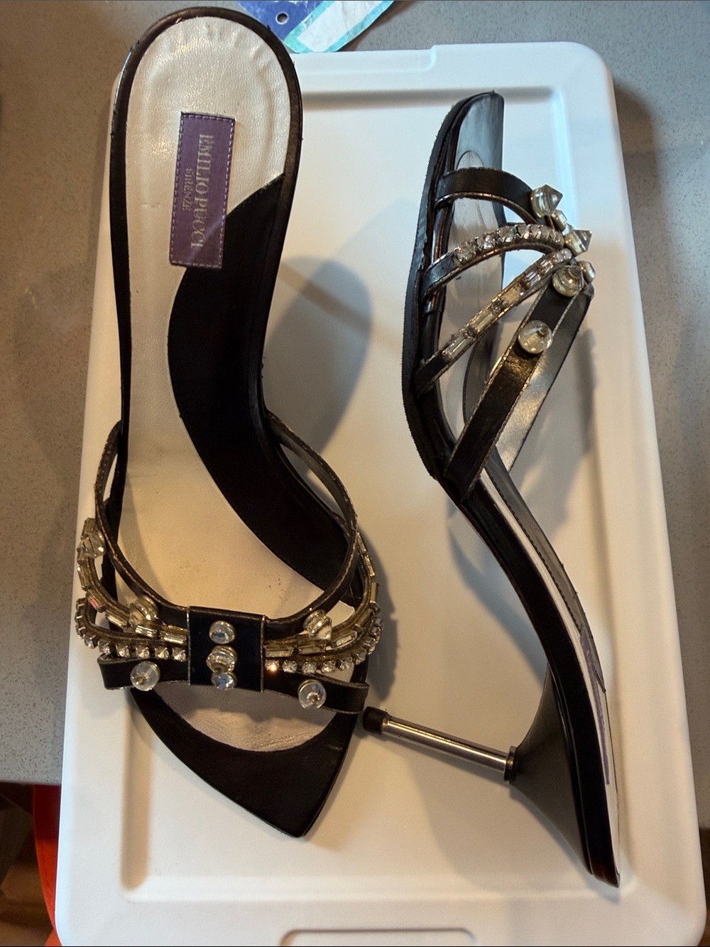 Y2K Emilio Pucci Black Jeweled Slingback Heels